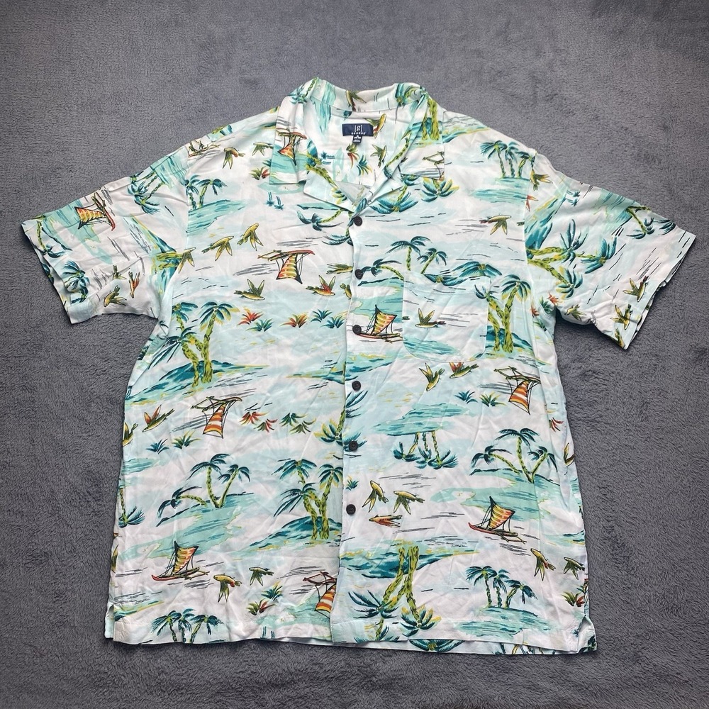 George Men's Short Sleeve Button Up Shirt Beach Tropical Fishing Size XL (46-48)